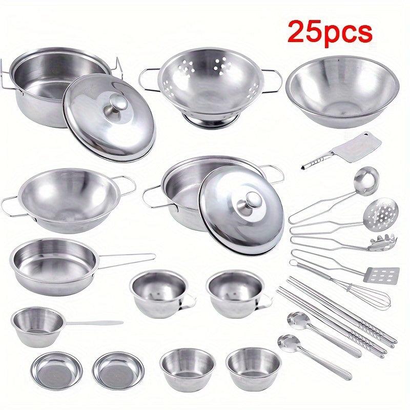 25Pcs Mini Kitchen Utensils Toys Set for Kids Stainless Steel Cooking Education