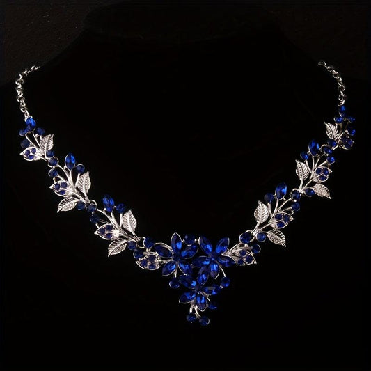 Royal Flower Rhinestone Necklace Earring Set