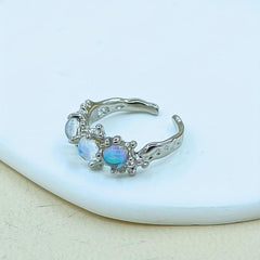 Unique Sense Silver Moonstone Inlaid Ring Adjustable Ladies Ring
