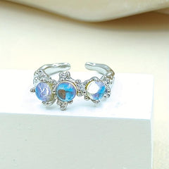 Unique Sense Silver Moonstone Inlaid Ring Adjustable Ladies Ring