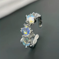 Unique Sense Silver Moonstone Inlaid Ring Adjustable Ladies Ring