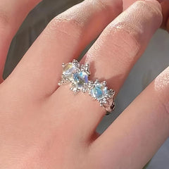Unique Sense Silver Moonstone Inlaid Ring Adjustable Ladies Ring