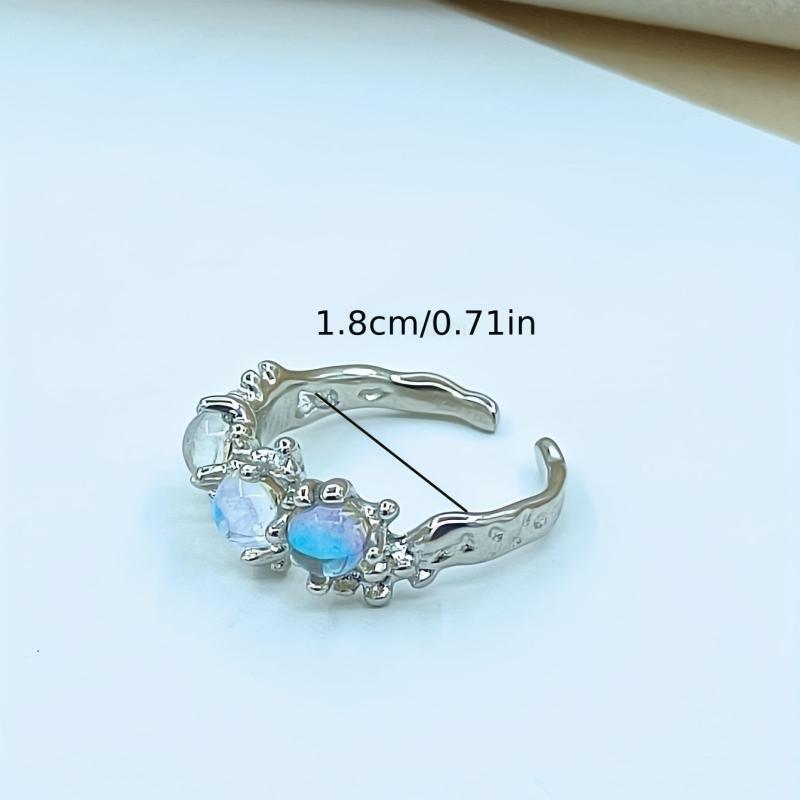 Unique Sense Silver Moonstone Inlaid Ring Adjustable Ladies Ring
