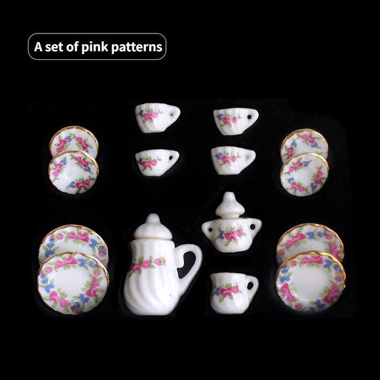 15pcs 1 12 Dollhouse Mini Ceramic Tea Set Teacup