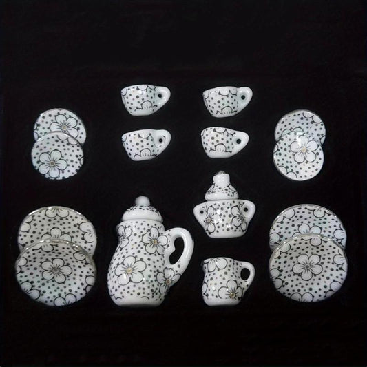 15pcs 1 12 Dollhouse Mini Ceramic Tea Set Teacup