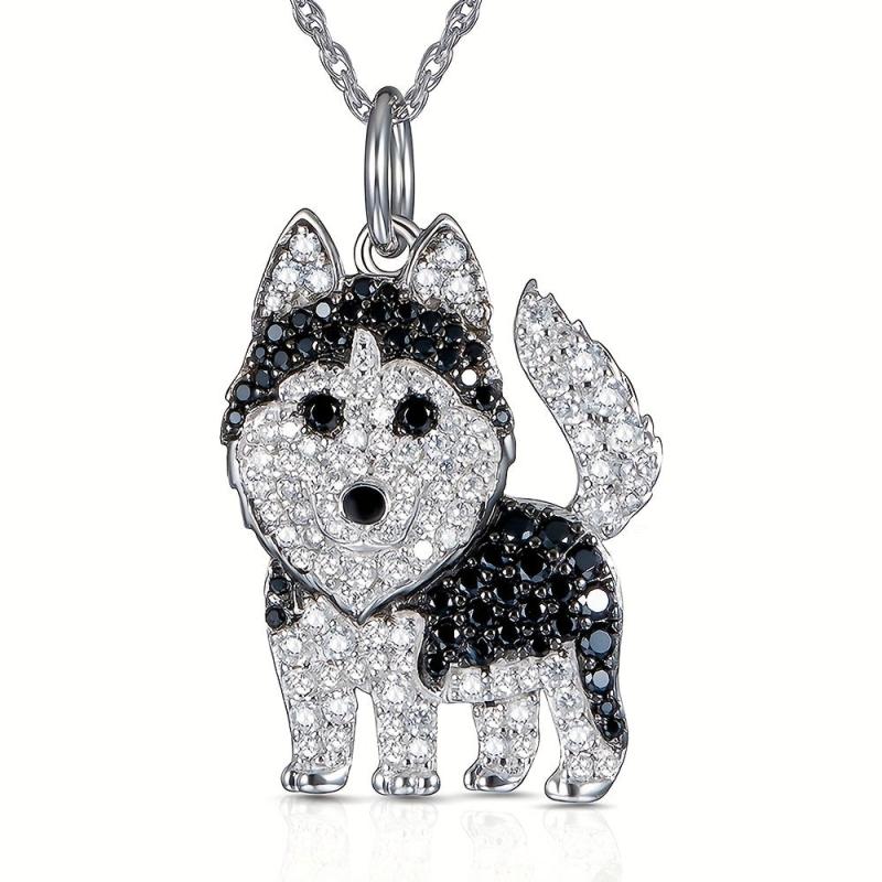Rhinestone Husky Pendant Necklace - Dog Jewelry Gift