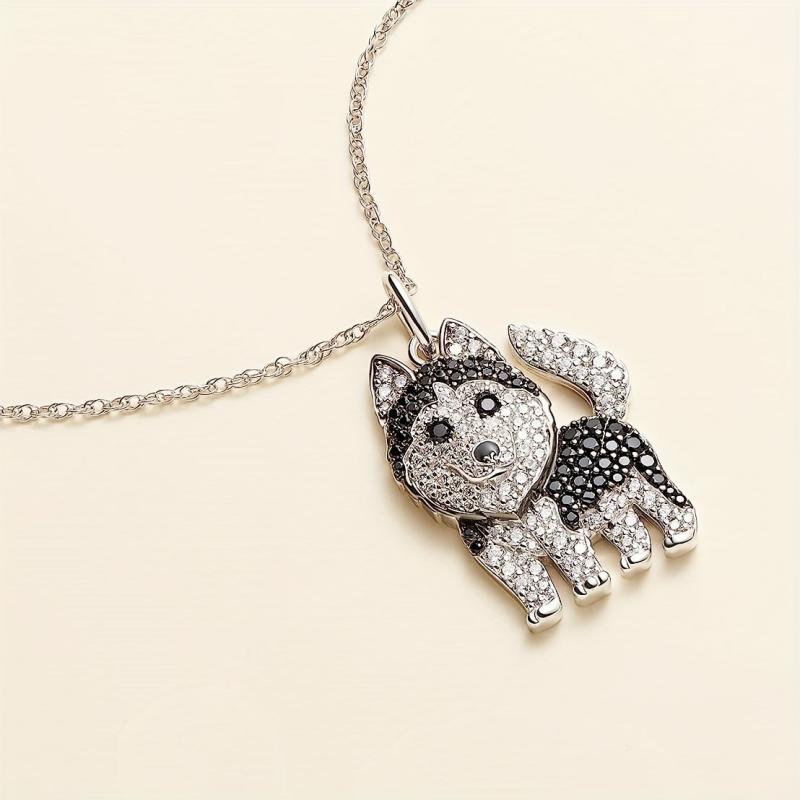 Rhinestone Husky Pendant Necklace - Dog Jewelry Gift
