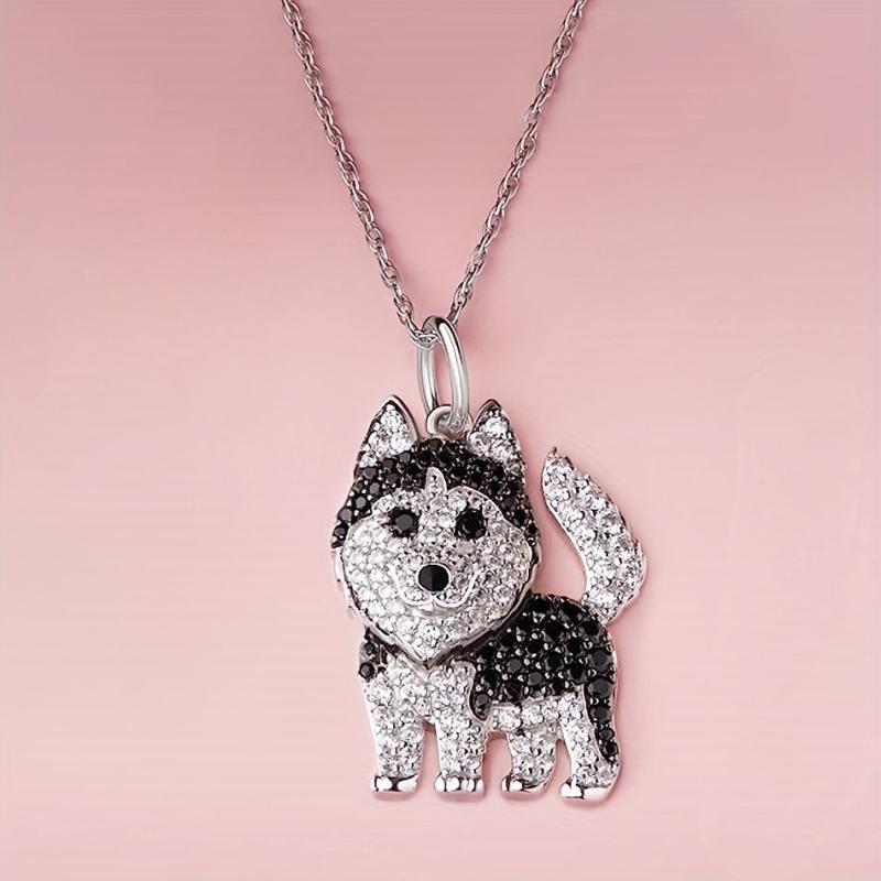 Rhinestone Husky Pendant Necklace - Dog Jewelry Gift