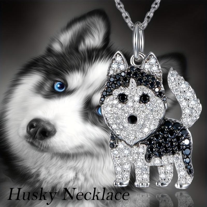 Rhinestone Husky Pendant Necklace - Dog Jewelry Gift