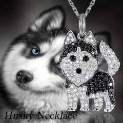 Rhinestone Husky Pendant Necklace - Dog Jewelry Gift