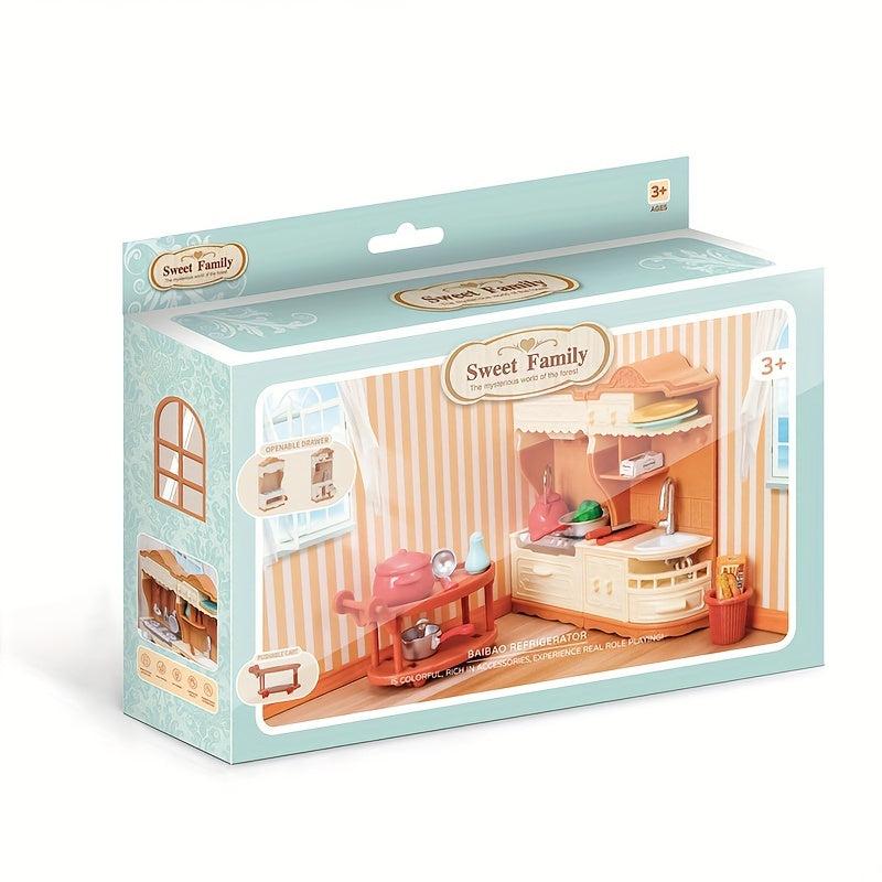 18pcs Kitchen Combo Toys Stove Dishwasher Tableware Dollhouse Play