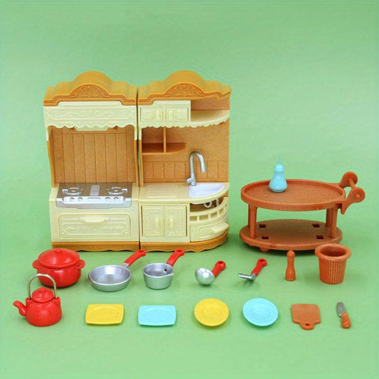 18pcs Kitchen Combo Toys Stove Dishwasher Tableware Dollhouse Play