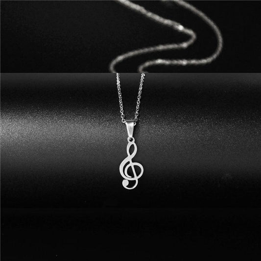 1pc Stainless Steel Hollow Note Pendant Necklace Couple Accessory