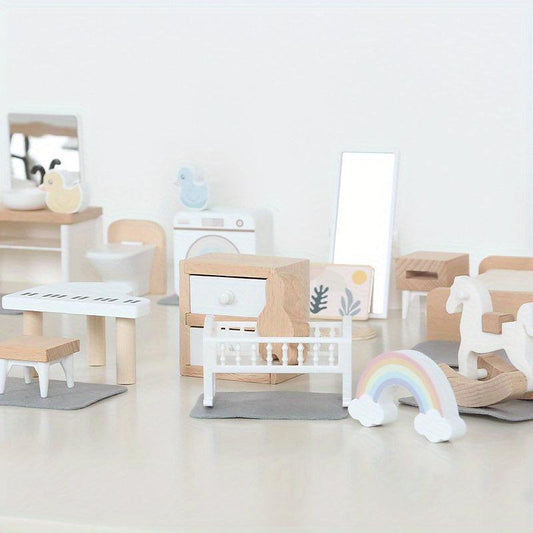 Wooden Toy Kitchen Bedroom & Playhouse Set for Kids