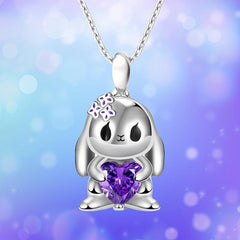 Heart Purple Crystal Bunny Pendant Necklace For Women