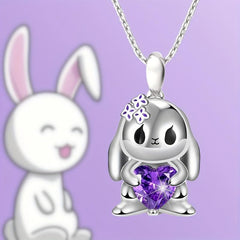 Heart Purple Crystal Bunny Pendant Necklace For Women