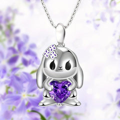 Heart Purple Crystal Bunny Pendant Necklace For Women