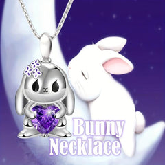 Heart Purple Crystal Bunny Pendant Necklace For Women