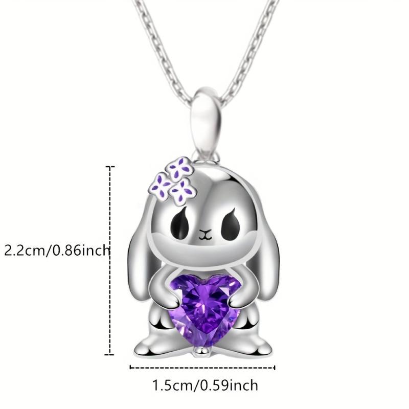 Heart Purple Crystal Bunny Pendant Necklace For Women