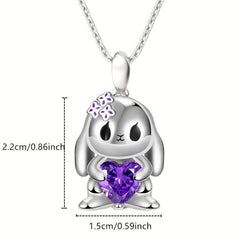 Heart Purple Crystal Bunny Pendant Necklace For Women