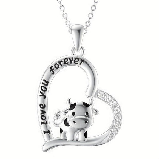 Heart Cow Pendant Necklace Animal Necklace For Women