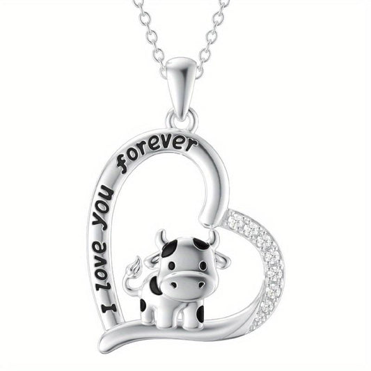 Heart Cow Pendant Necklace Animal Necklace For Women