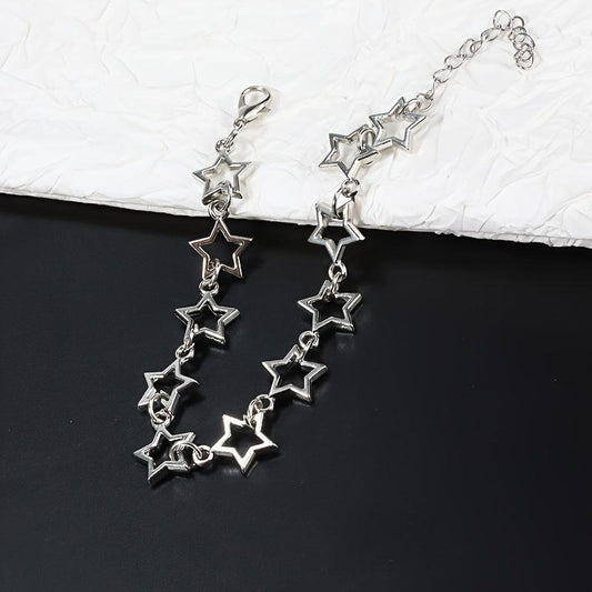 Punk Silvery Pentagram Star Chain Bracelet