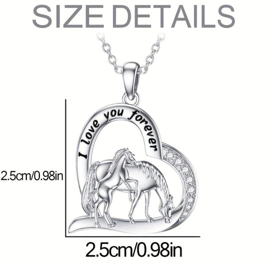Mother & Child Horse Heart Pendant Necklace Horse Rhinestone Jewelry
