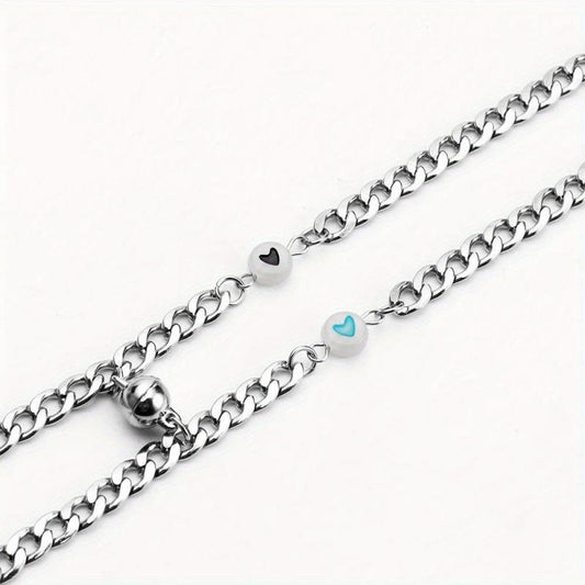 2pcs Stainless Steel Dark Luminous Fluorescent Heart Shaped Bracelet