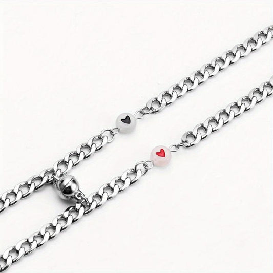 2pcs Stainless Steel Dark Luminous Fluorescent Heart Shaped Bracelet