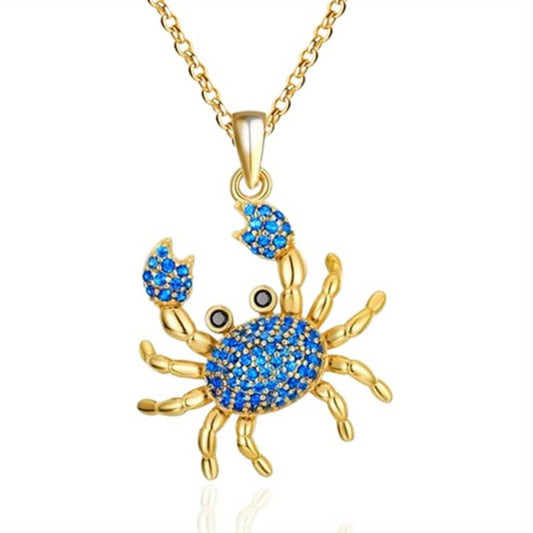 Rhinestone Crab Pendant Necklace Sea Animal Jewelry