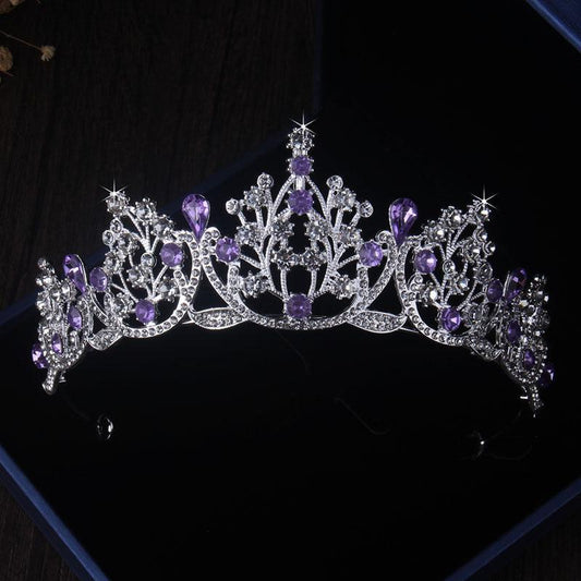Romantic Purple Bridal Jewelry Set Crown Necklace Earrings