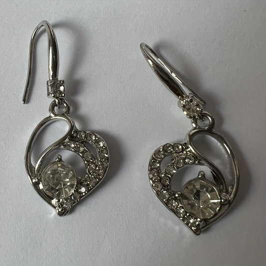 Crystal Heart Drop Earrings Silver Quartz For Brides Bridesmaid