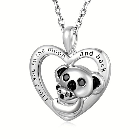Delicate Koala Mother Baby Heart Pendant Necklace Women's Charm Jewelry