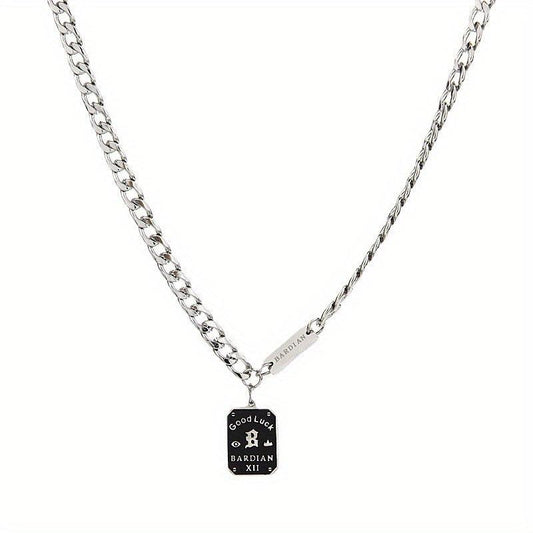Letter Square Tag Titanium Steel Necklace Cold Wind Niche Hip Hop Sweater Chain