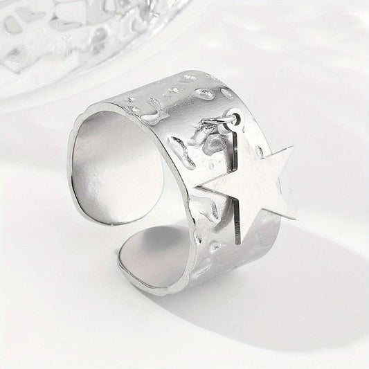 Steel Pentagram Sequin Pendant Stainless Steel Ring