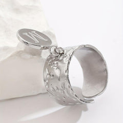 Stainless Steel M Disc Pendant Adjustable Dalmatian Ring
