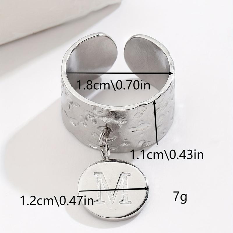 Stainless Steel M Disc Pendant Adjustable Dalmatian Ring