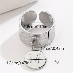 Stainless Steel M Disc Pendant Adjustable Dalmatian Ring