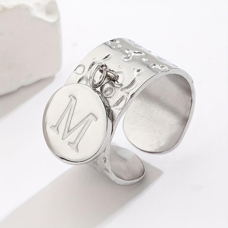 Stainless Steel M Disc Pendant Adjustable Dalmatian Ring
