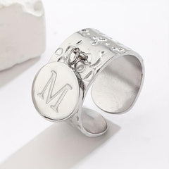 Stainless Steel M Disc Pendant Adjustable Dalmatian Ring