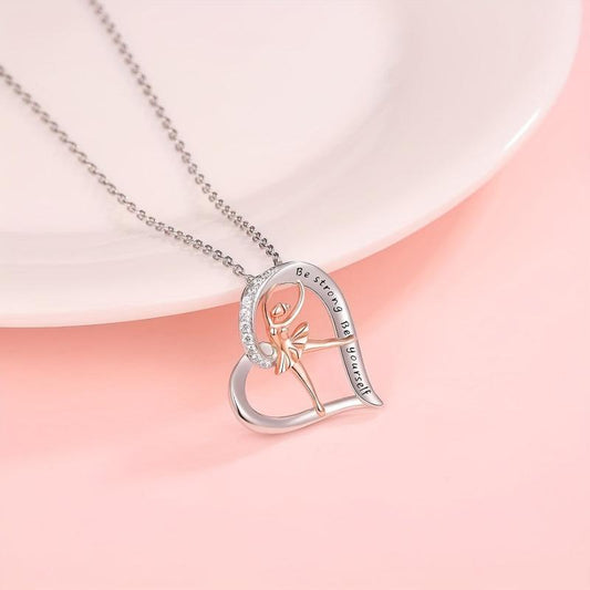 Rose Gold Ballerina Dancer Necklace Engraved Be Yourself