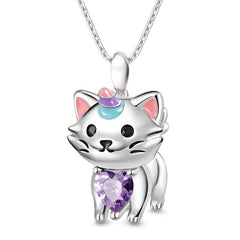 Rainbow Unicorn Cat Pendant Necklace Charm Women's Jewelry