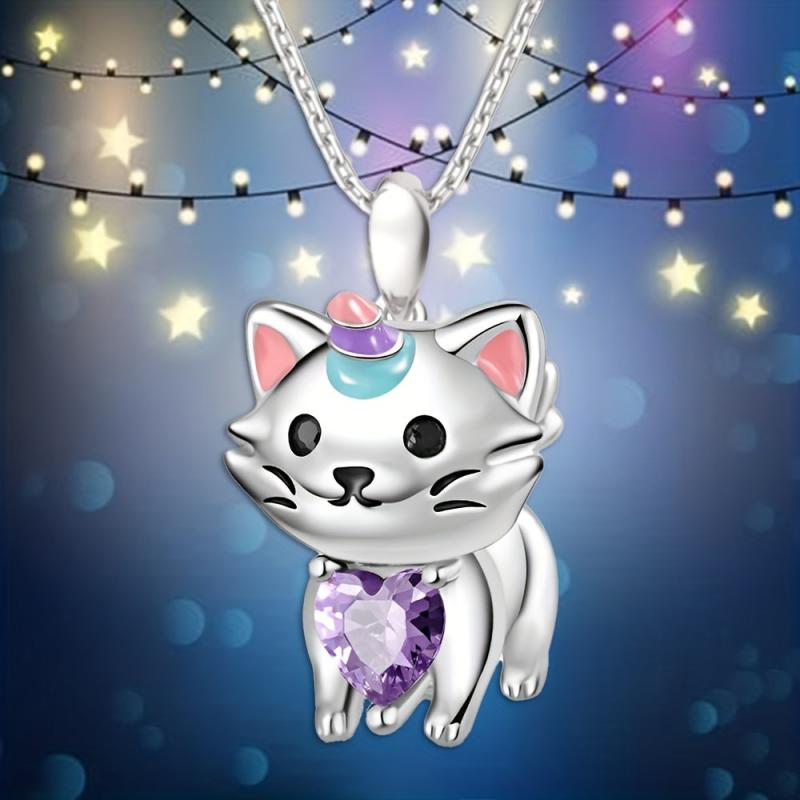 Rainbow Unicorn Cat Pendant Necklace Charm Women's Jewelry