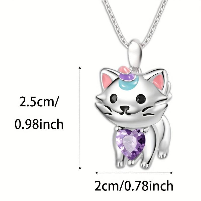 Rainbow Unicorn Cat Pendant Necklace Charm Women's Jewelry