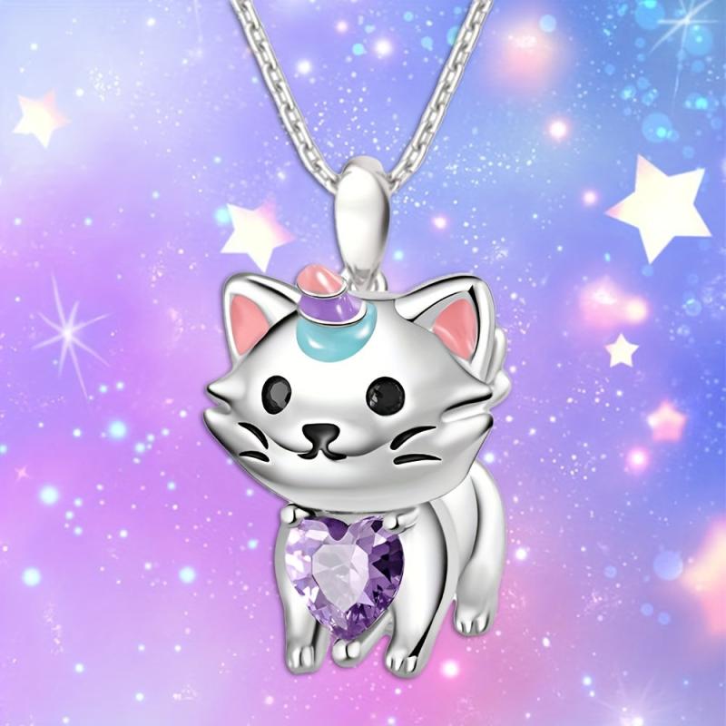 Rainbow Unicorn Cat Pendant Necklace Charm Women's Jewelry