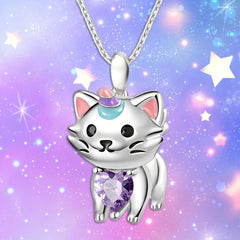 Rainbow Unicorn Cat Pendant Necklace Charm Women's Jewelry