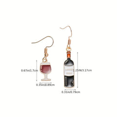 Asymmetry Red Wine Bottle Cup Dangle Drop Earrings