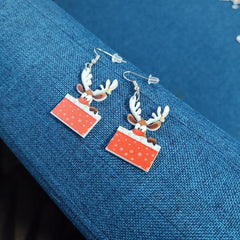Christmas Chihuahua Santa Hat Earrings Bell Elk Christmas Tree Dangle