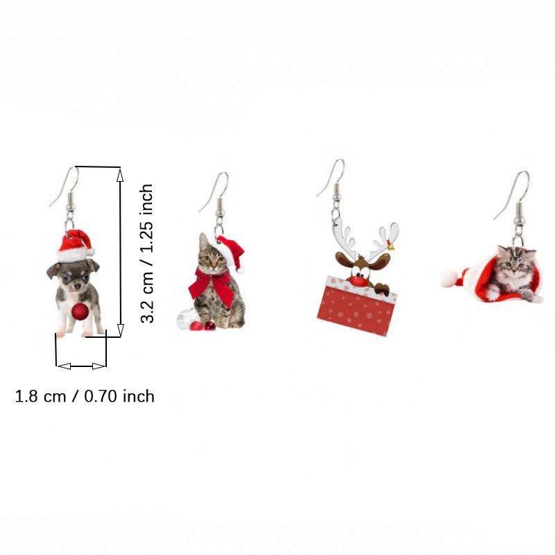 Christmas Chihuahua Santa Hat Earrings Bell Elk Christmas Tree Dangle